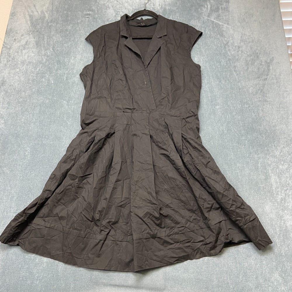 Talbots Fit & Flare Dress Women's 18 Black Sleeveless Pleated Notch Lapel Casual